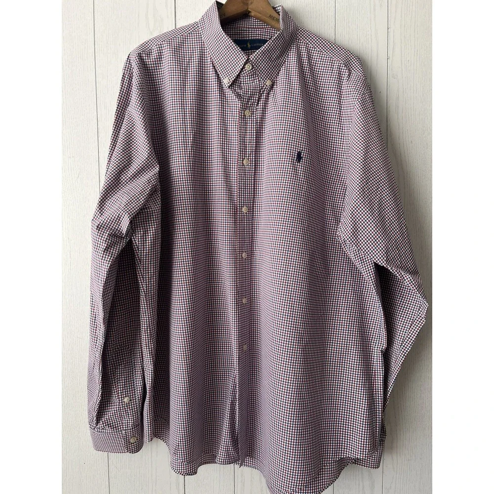 Polo Ralph Lauren Shirt Mens XXL Red Blue White Gingham Cotton Button Down Pony